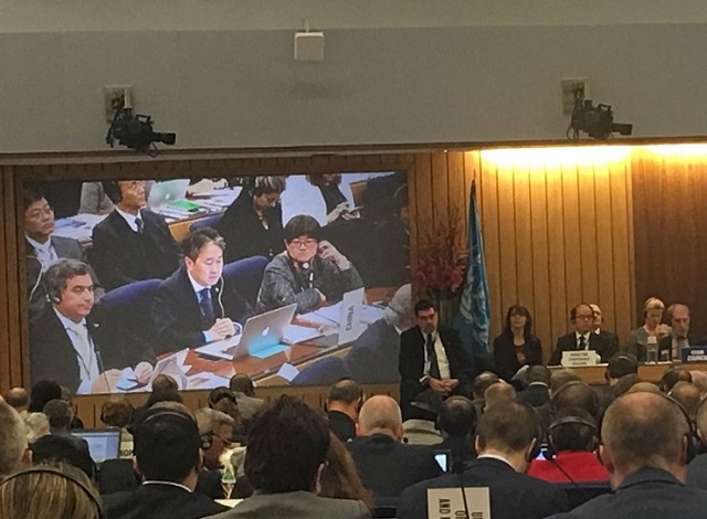 交通运输部国际合作司副司长张晓杰代表中国在竞选A类理事国时进行陈述 交通运输部国际合作司副司长张晓杰代表中国在竞选A类理事国时进行陈述